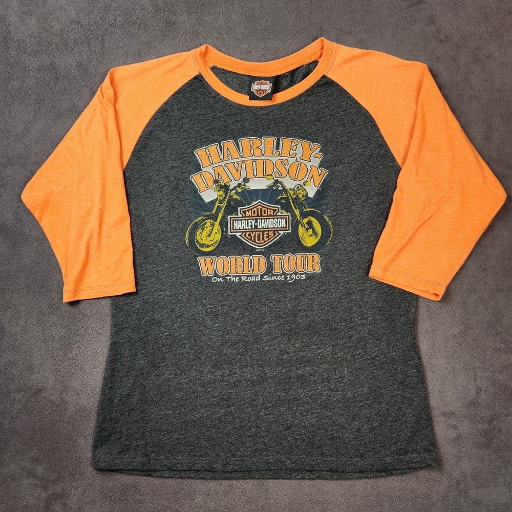 Harley Davidson World Tour‎ Shirt Womens 1X Gray Orange Raglan Cape Girardeau